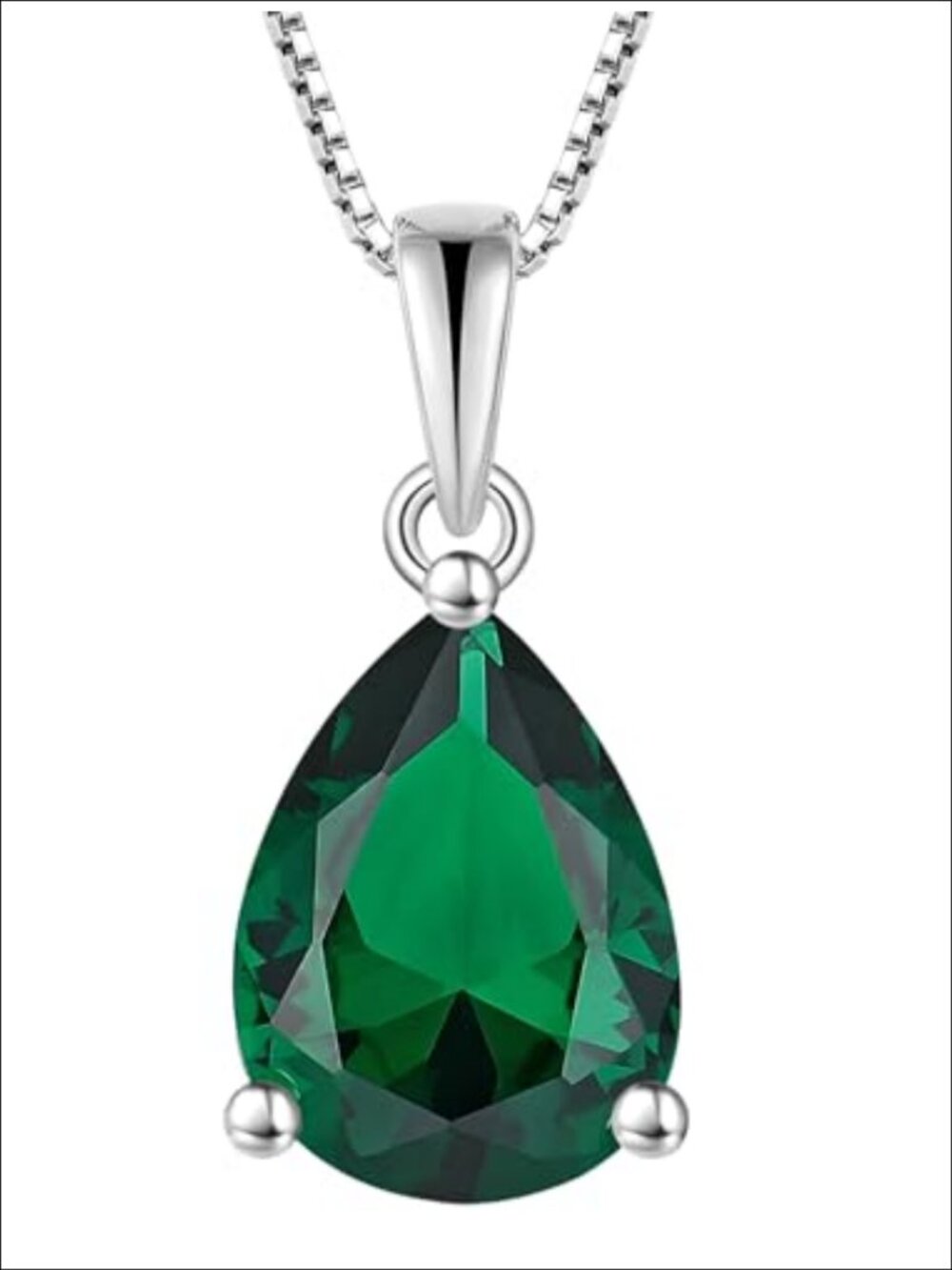 925 Sterling Silver Teardrop Pendant Necklace Pear Cut Created Emerald